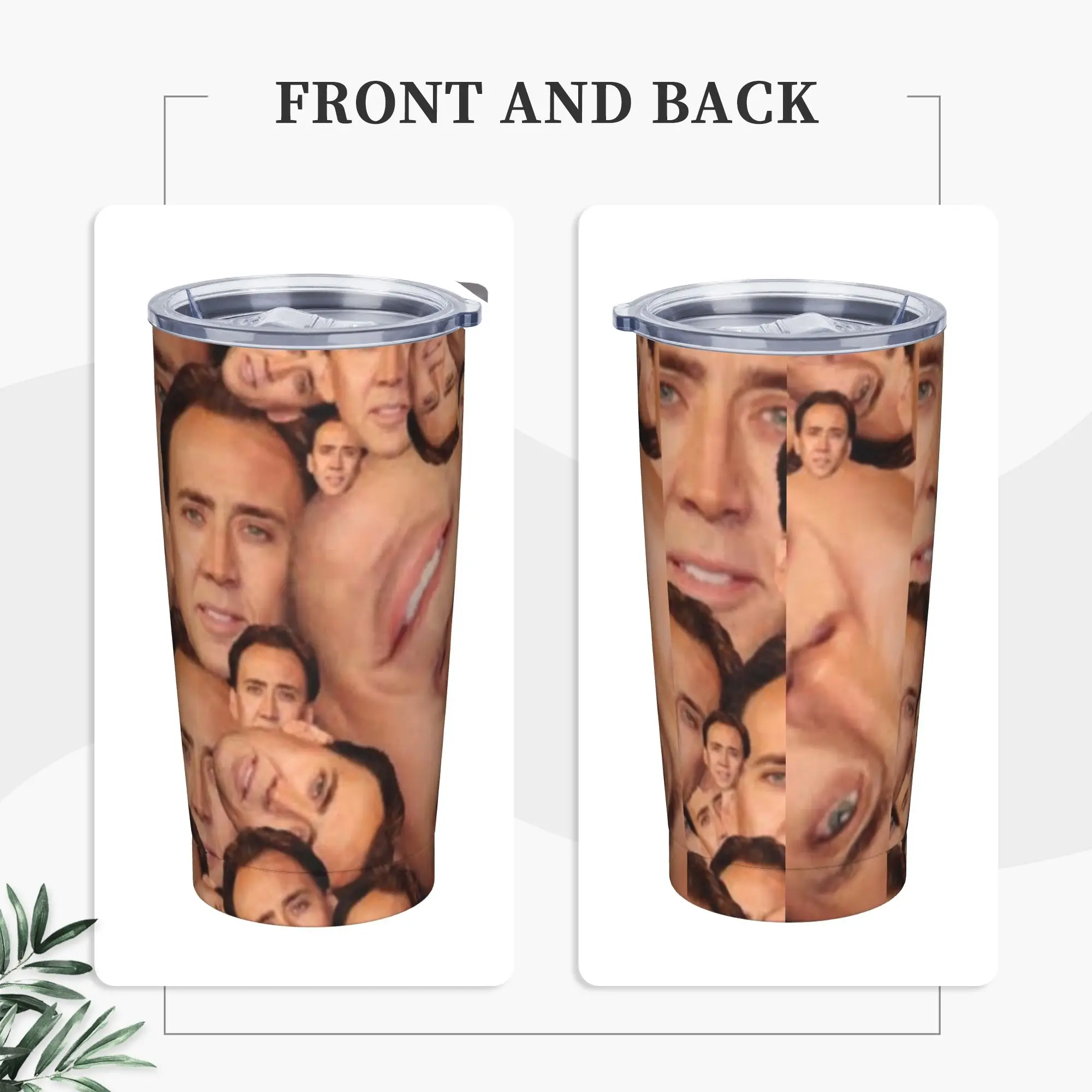 Nicolas Cage Meme Face Collage Tumbler Vacuum Insulated  Coffee Cups Vacuum Flask Smoothie Tea Mug Hot Cold Drink, 20oz