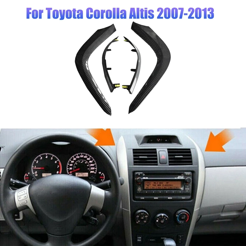 1Set Car Dashboard Air Vents Trim Strip Parts For Toyota Corolla Altis 2007-2013 Air A/C Outlets ABS Carbon Fibre Trim Cover