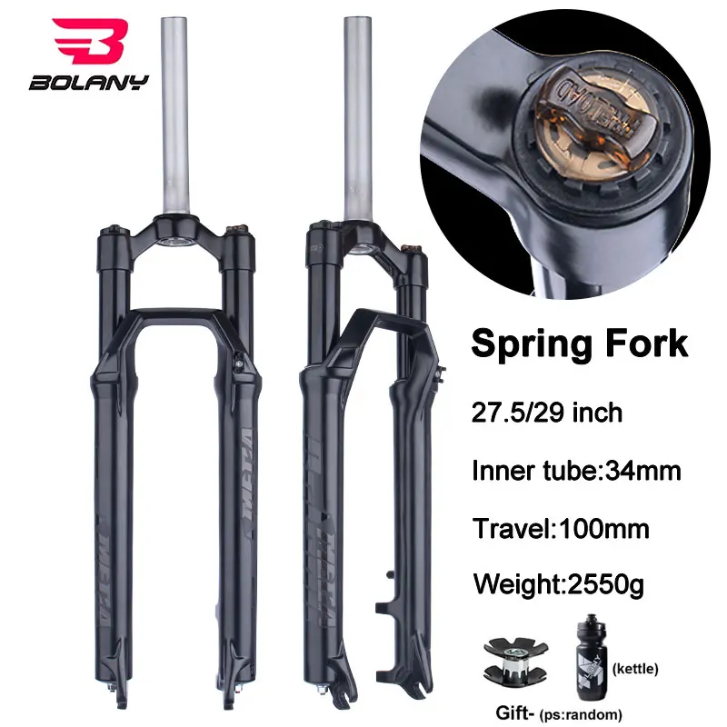 BOLANY 27.5/29 Inch Mountain Bike Spring Fork MTB Suspension Fork Lock Shock 100mm Travel Aluminum Alloy Bicycle Suspension Fork