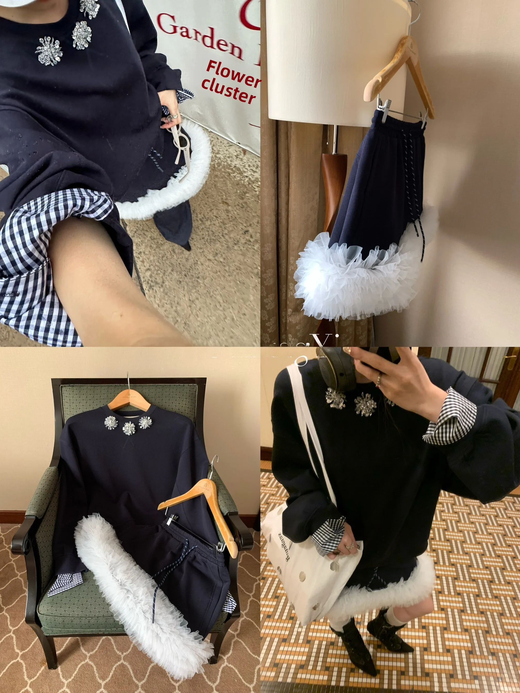 

Осенний повседневный женский комплект с длинной юбкой-юбкой Hang Autumn Blue Beaded Me CleanFit Sle из полиэстера, круглый Ne