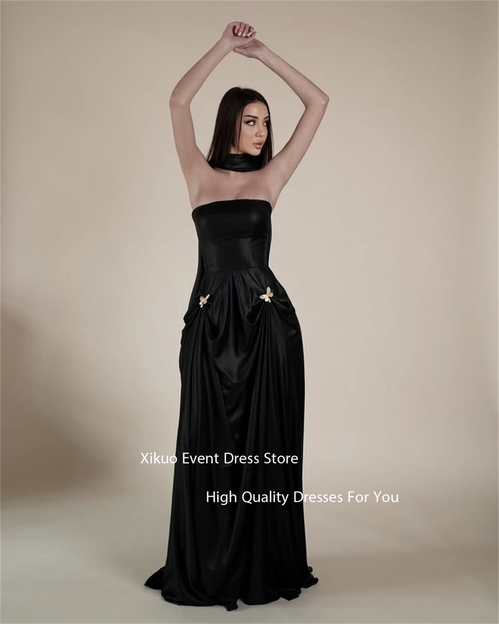 Xikuo Elegante Schwarz Satin Frauen Abendkleider Liebsten Lange Vestidos De Fiesta Plissee Meerjungfrau Prom Party Kleider Angepasst