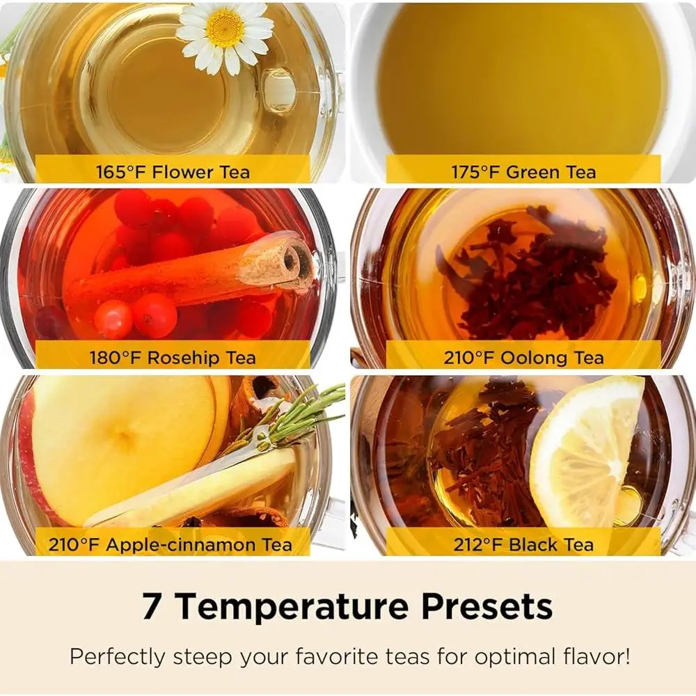 غلاية شاي كهربائية مع مصفاة متعددة التحكم في درجة الحرارة مؤشر LED تصميم مقاوم للانسكاب 48 ساعة الدفء 304 غير القابل للصدأ