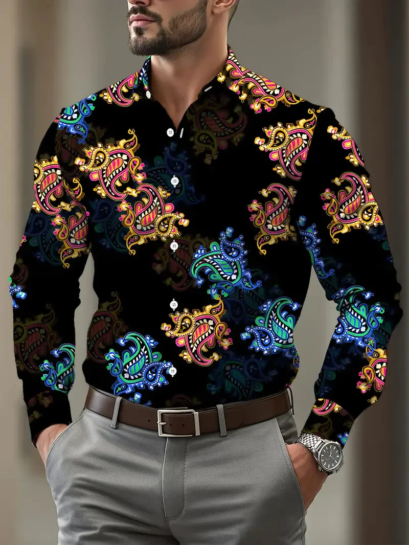 

Мужская рубашка с лацканами, мужская рубашка с 3D принтом, винтажная повседневная уличная рубашка с цветочным принтом и длинным рукавом, модная мужская рубашка с принтом