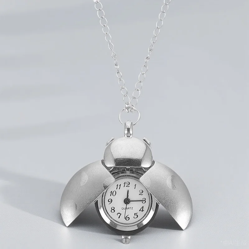 

1pc Vintage Pocket Watch Beetle Shaped Retro Hanging Chain Design Decorative Pendant Timepiece For Clothing Accessories Gift
