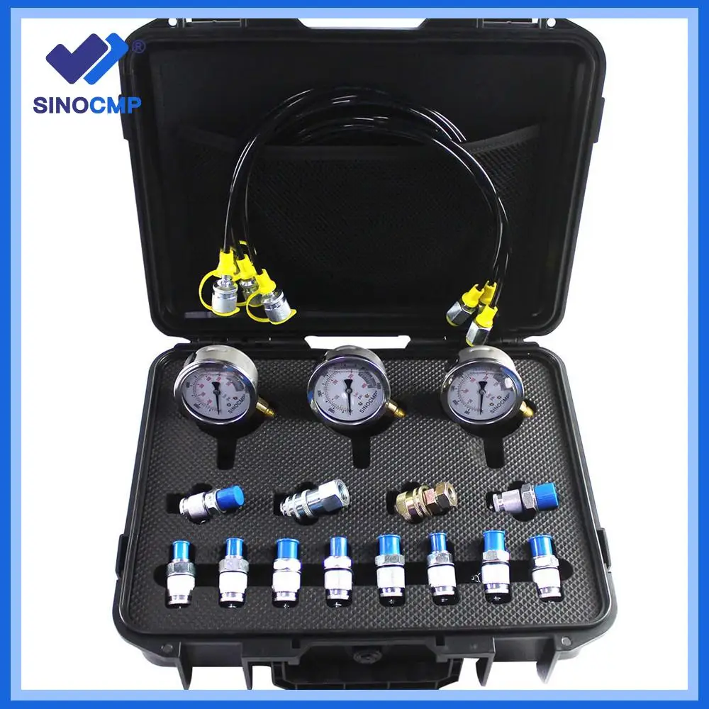 

Hydraulic Pressure Test Kit with 3 Gauges hoses, 25Mpa / 40Mpa / 60Mpa Hydraulic Test Gauge Kit for Excavators 2 Years Warranty