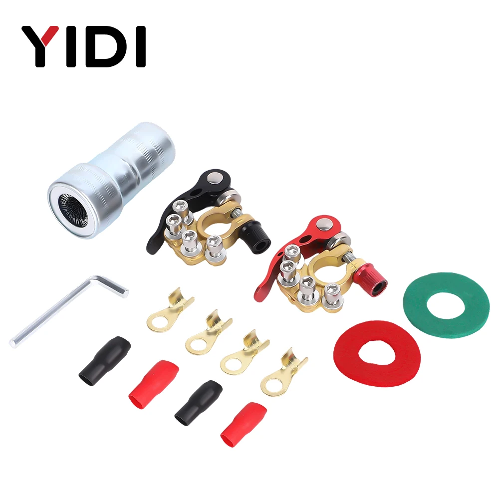 1 Pair Universal Car Battery Terminal Connectors Quick Release 12V 24V Positive Negative Copper Top Post Clamps Cable Ends