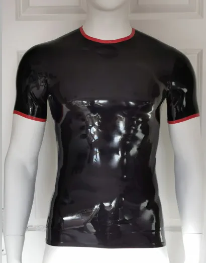 

Rubber Latex Crew Neck T-Shirt Contrast Trim Short Sleeves