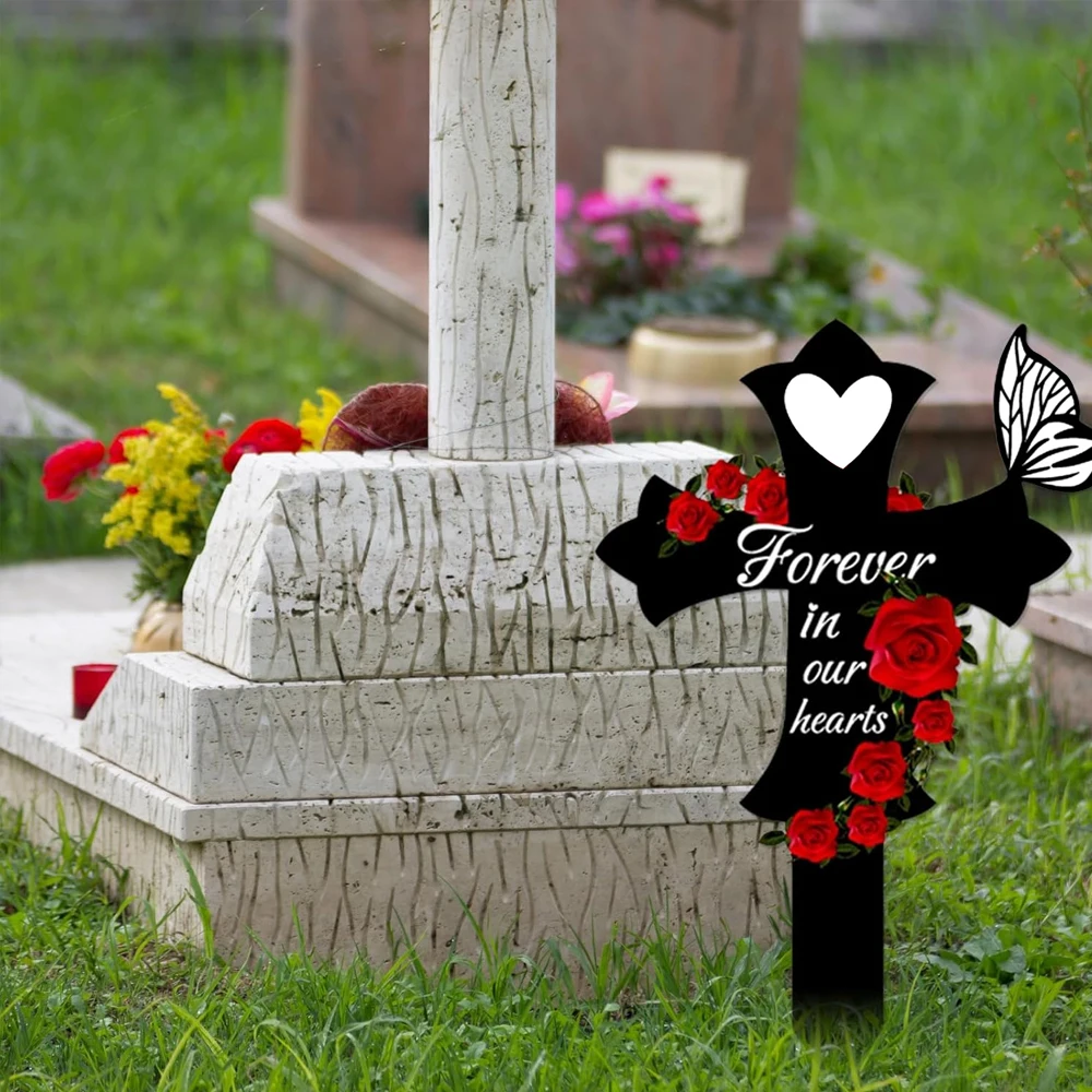 1 قطعة علامة القبر الكلب الأكريليك الأسود الصليب الحب العميق مقاوم للماء Colorfast ديكور الحيوانات الأليفة فقدان حصة للكلاب القطط التذكاري الصليب #3