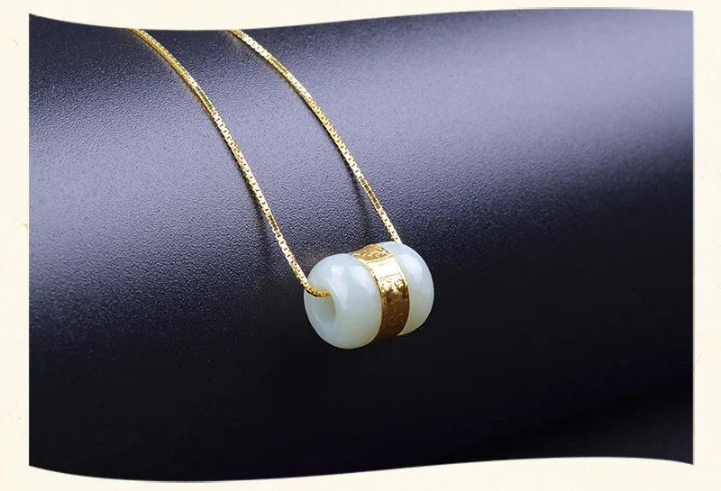 Natural Nephrite Pure Gold Inlaid Pendant Necklace Jewelry Transfer Bead Jade Charms For Man&Woman Gifts Drop Shipping