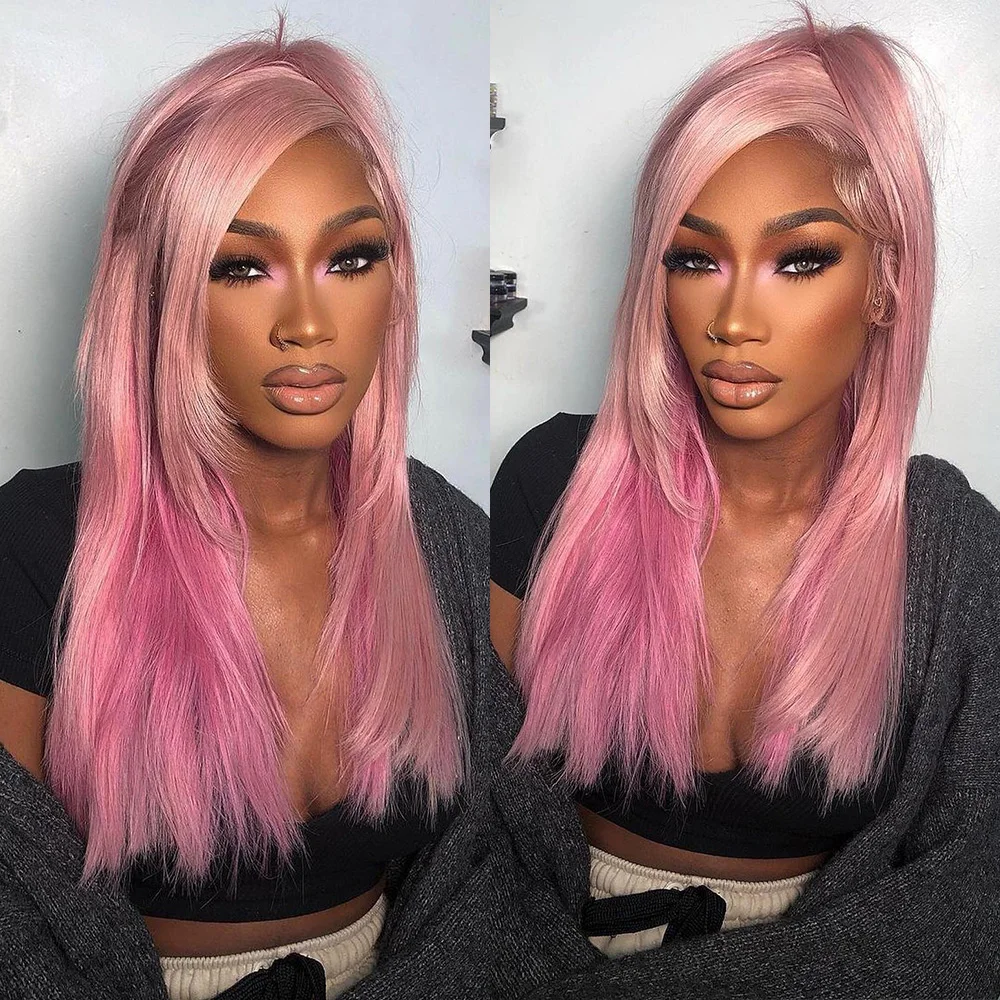 

Linhua Light Pink Colored 13x4 Transparent Lace Peruvian Straight 210% Remy #613 Blonde Color 13x6 Lace Frontal Wig Preplucked