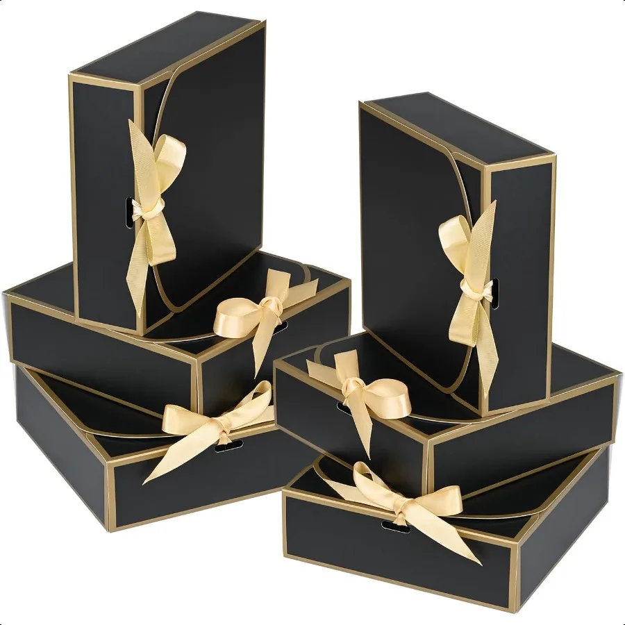 

10Pack Small Gift Boxes 6.5''x6.5''x2'' Black Gift Boxes with Ribbon Small Boxes for Gifts Birthday Wedding Party Valentine's D