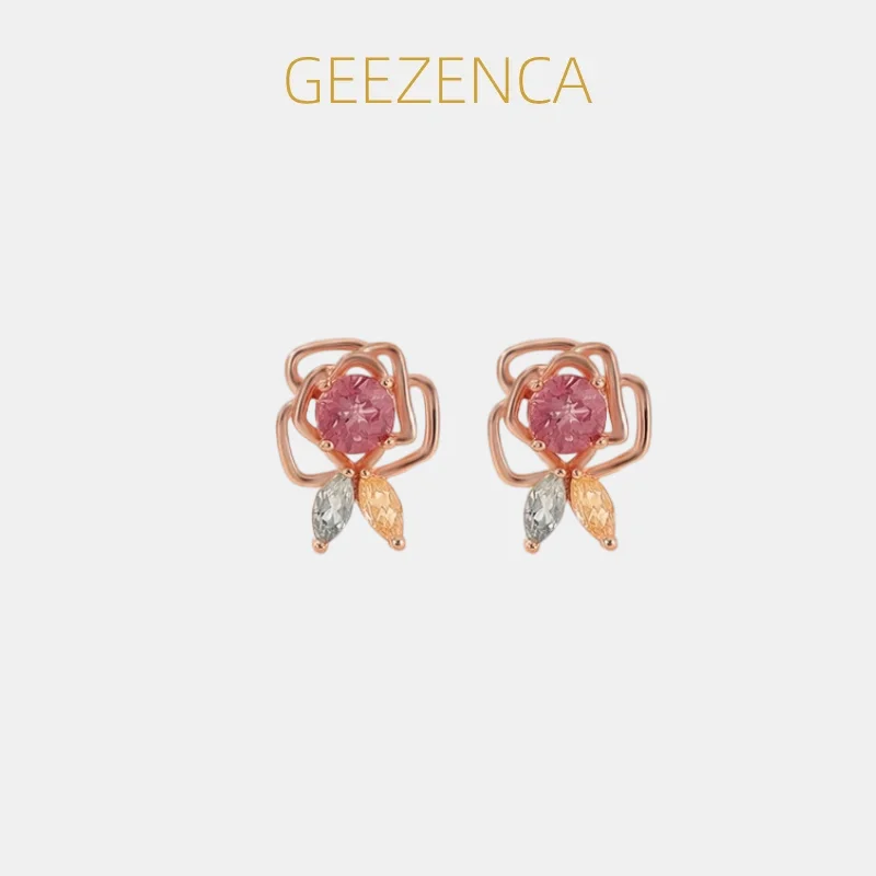 

GEEZENCA Colored Tourmaline 925 Sterling Silver Rose Flower Stud Earrings Women Dainty Trendy Lightweight Stack Small Earring