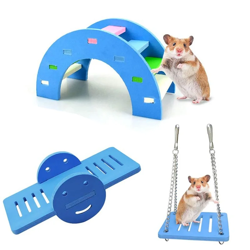 Hamster Toys Wooden Rainbow Bridge Seesaw Swing Toys Small Animal Activity Climb Toy DIY Hamster Cage Accessories