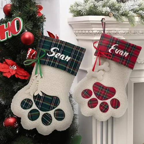 Imagen 2 del producto Medias navideñas personalizadas con nombre, regalos de decoración navideña para familia, Papá Noel, vacaciones, mascotas, medias con patas de perro, 1/2 Uds.