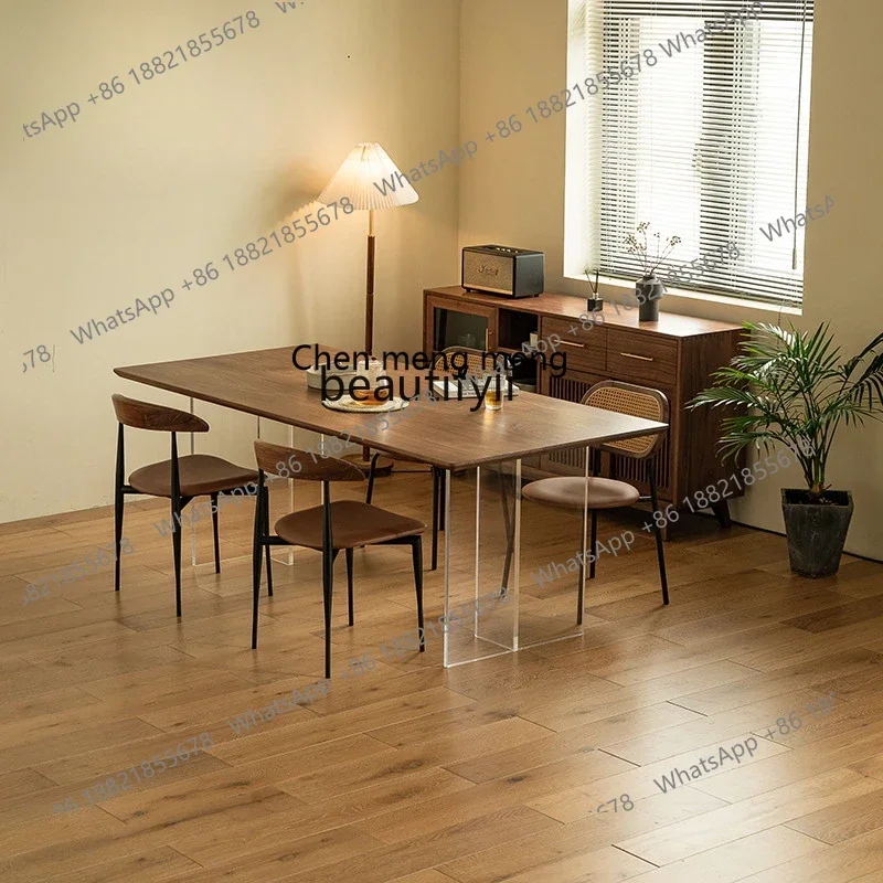 182C Acrylic Minimalist Suspension Table Black Walnut Creative Dining Table Nordic Solid Wood Household Small Apartment Dining T