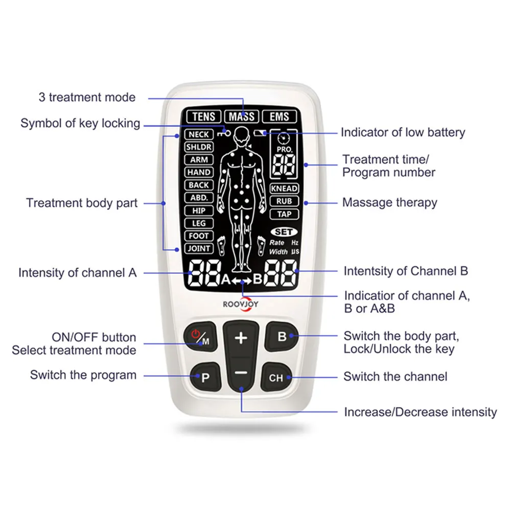 Professional EMS Muscle Therapy Stimulator Tens Unit Acupuncture Meridian Physiotherapy Pulse Abdominal Back Body Massager Tools