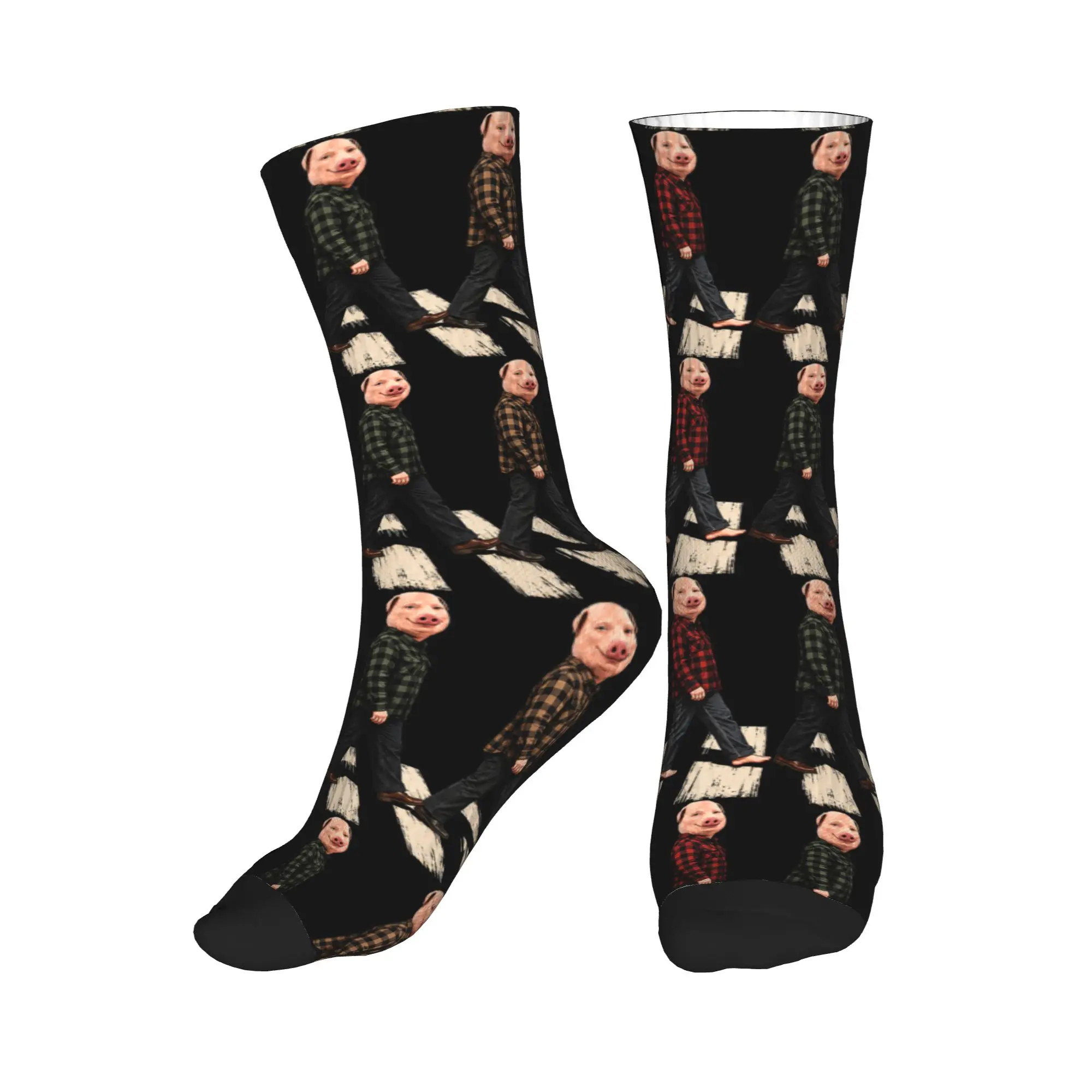 John Pork Crosswalk Crossing Funny Memes Dank Viral Brainrot Socks Non Skid Stockings Men Soft Outdoor Socks Autumn Casual Socks