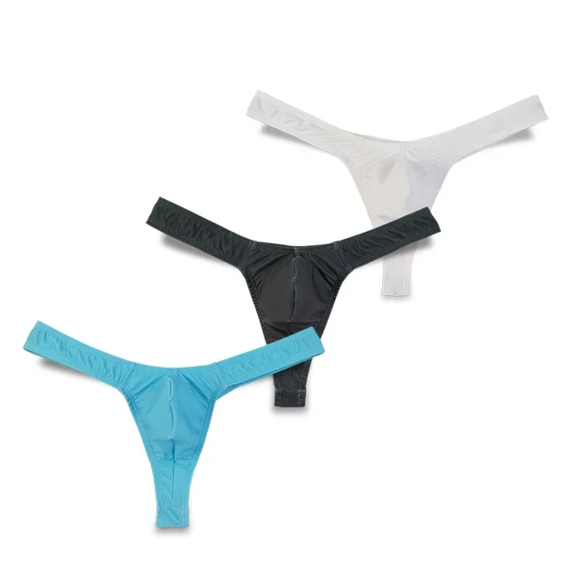 

3 шт., мужское нижнее белье, стринги и стринги, сексуальное мужское нижнее белье с бандажами для геев, гладкие трусы из ледяного шелка, мужские трусики-стринги с Т-образной спинкой