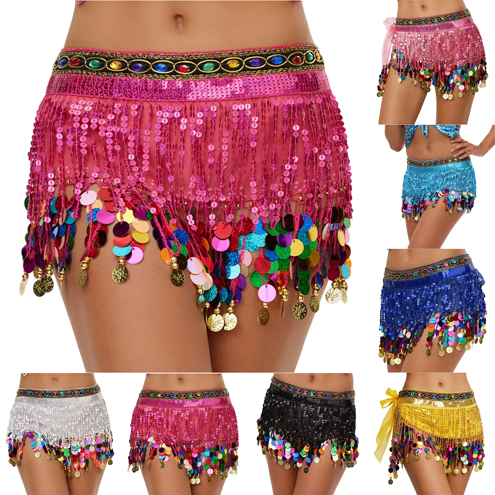 Mode dames danse du ventre hanche écharpe femmes taille chaîne hanche écharpe gland en mousseline de soie Performance Costume taille écharpe robe