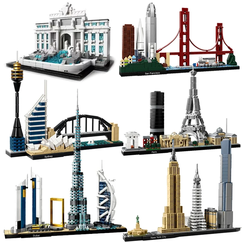 مدينة العمارة سان فرانسيسكو تريفي نافورة نيويورك دبي أفق اللبنات سنغافورة البناء الطوب اللعب الهدايا