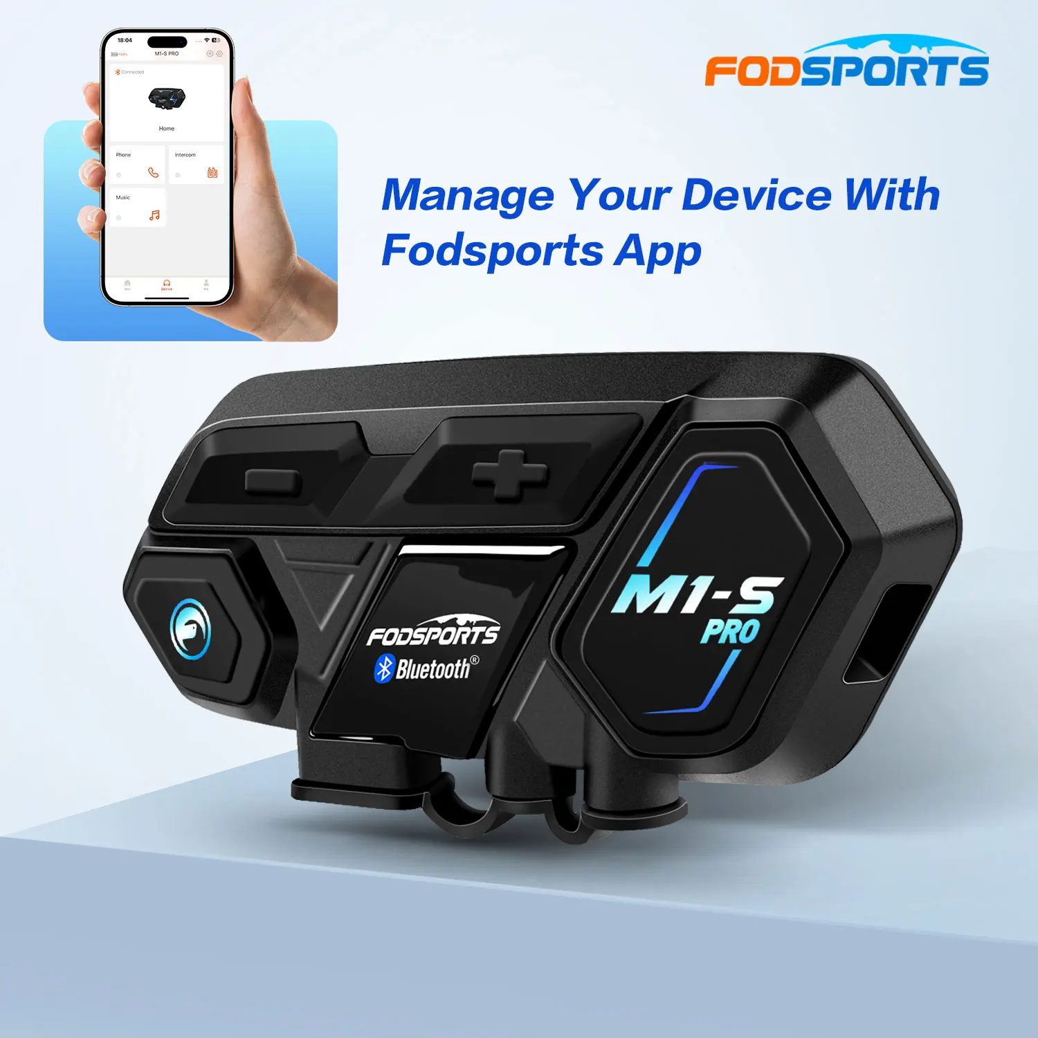 Fodsports M1-S Pro Motorcycle Bluetooth Intercom Helmet Bluetooth Headset Wireless Interphone,10 Riders 2000M,Support APP.