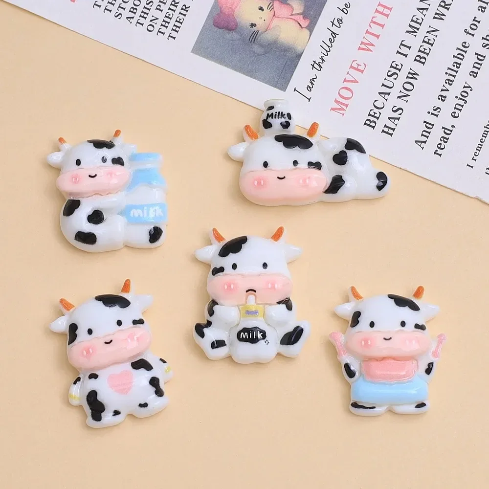 10pcs Cute Cartoon Baby Cow Resin Pendants, Handcraft Jewelry Making Supplies for Necklace Keychain Phone Case Decor