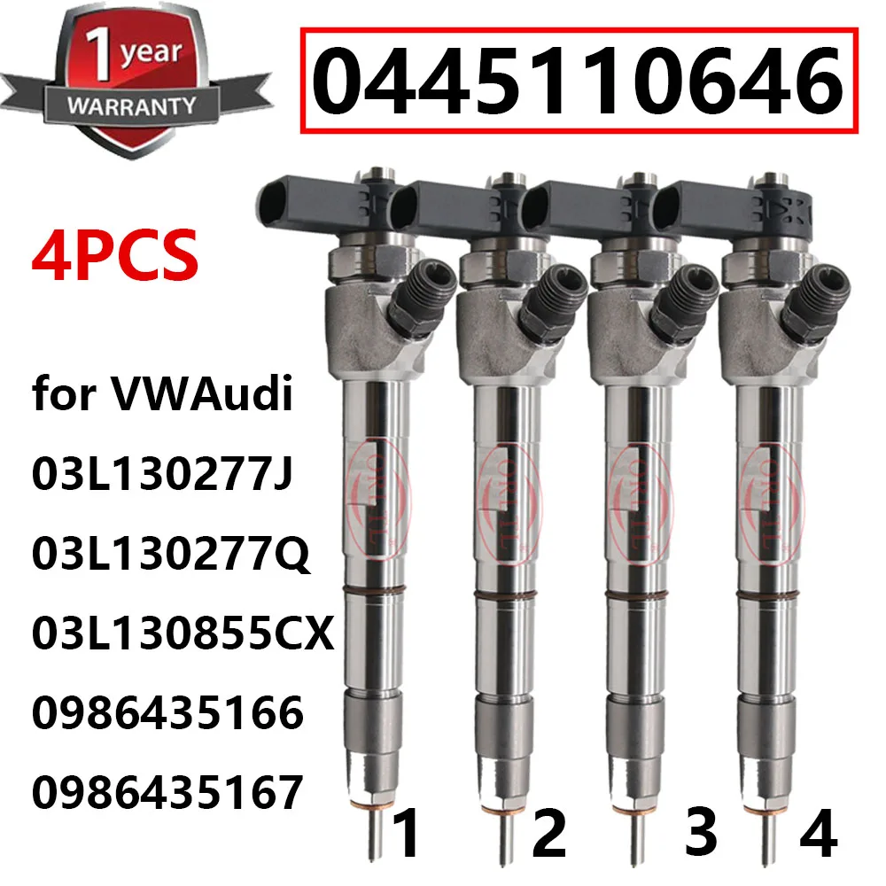 

4PCS NEW 0445110646 Diesel Injector 0 445 110 646 03L130277J Fuel Injection 03L130277Q For VM AMAROK /AUDI 03L130855CX