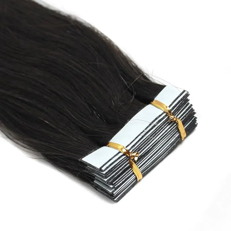 Mini Tape in Hair Extensions de cheveux humains, Cheveux raides, 100% Remy Hair, Extensions de trame de peau invisible sans couture, 16-26 ans, # 1B, 20 pièces