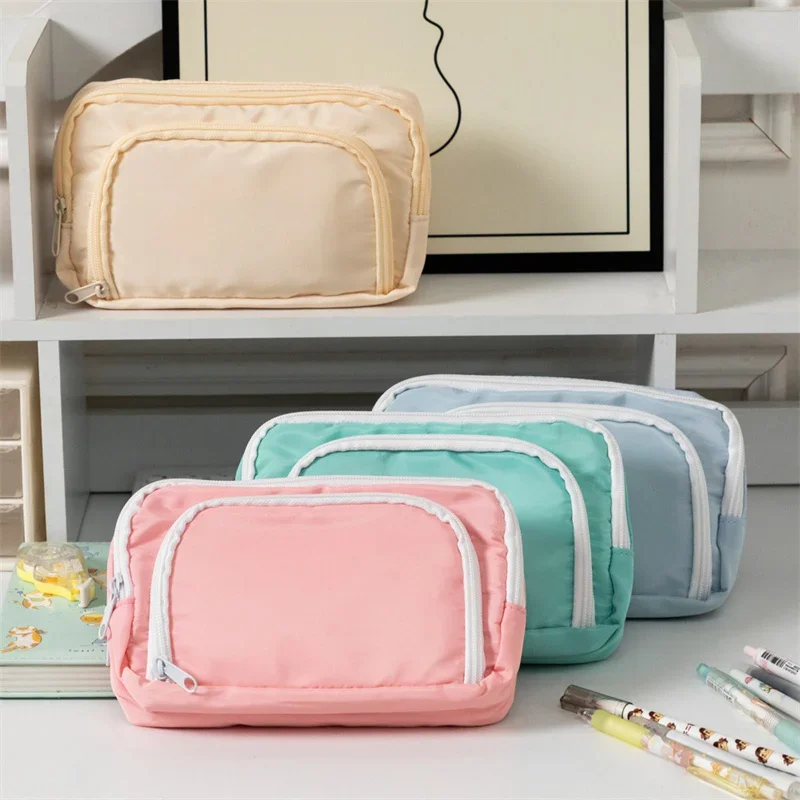 Bolsa de lápices estéticos de gran capacidad, estuche escolar, portalápices, papelería linda, bolsa de lápices con cremallera de estilo Simple, suministros escolares