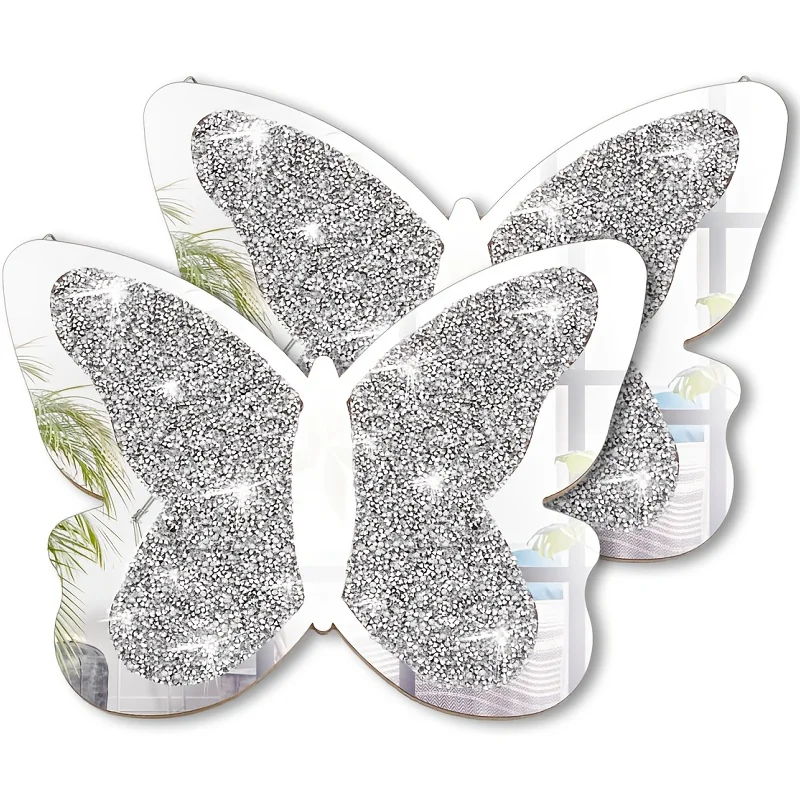 

2pcs Butterfly Shaped Mirror Crystal Crushed Diamond Silvery Mirror Silvery Wall Decor for Living Room Modern Decorative Artwork for Wedding Party Decor Multi-Item Party Favor Packs(11.8 X 8.8 Inch) LuxuryLounge