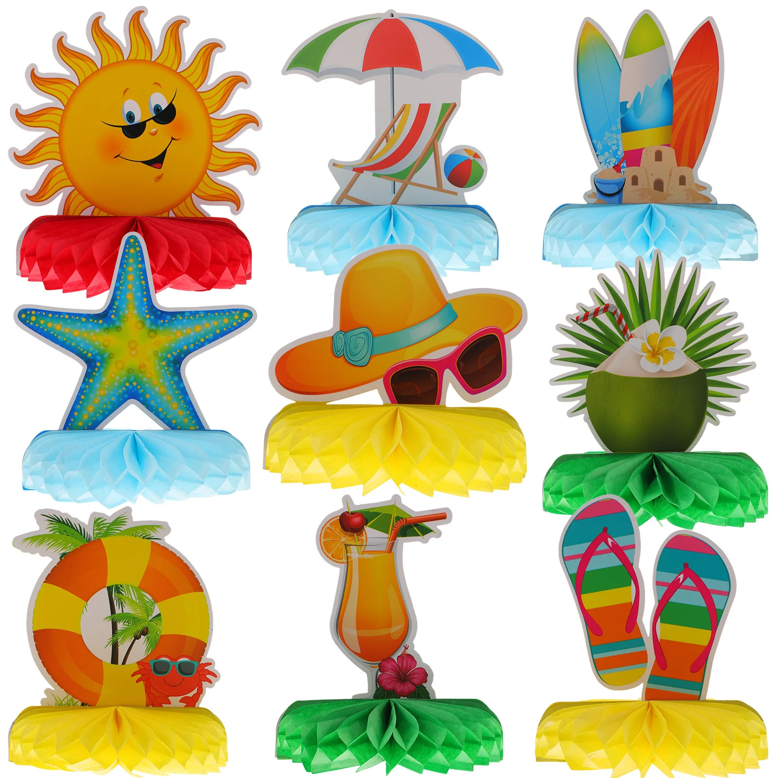 

9Pcs Honeycomb Ornaments Hawaii Creative Paper Party Supply Tropical Hawaiian Festival Decoration Home Decor Party Centerpieces