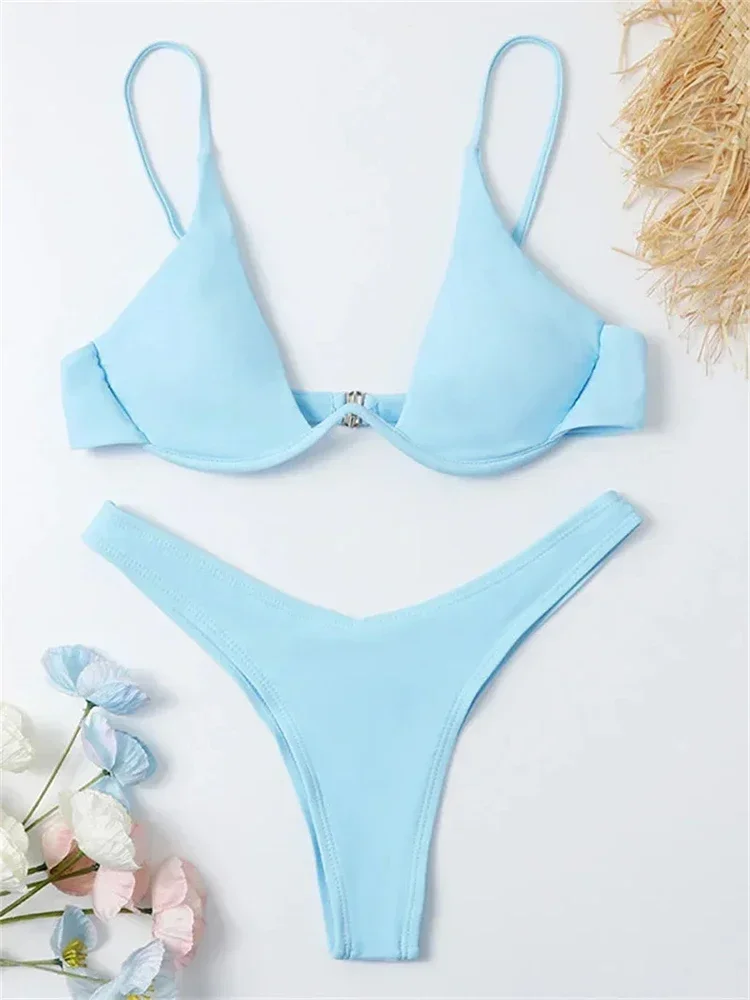 OIINAA-bañador Sexy para mujer, conjunto de Bikini unicolor, ropa de playa de dos piezas, moda de verano 20224, traje de baño con Tanga, bañador, bikinis