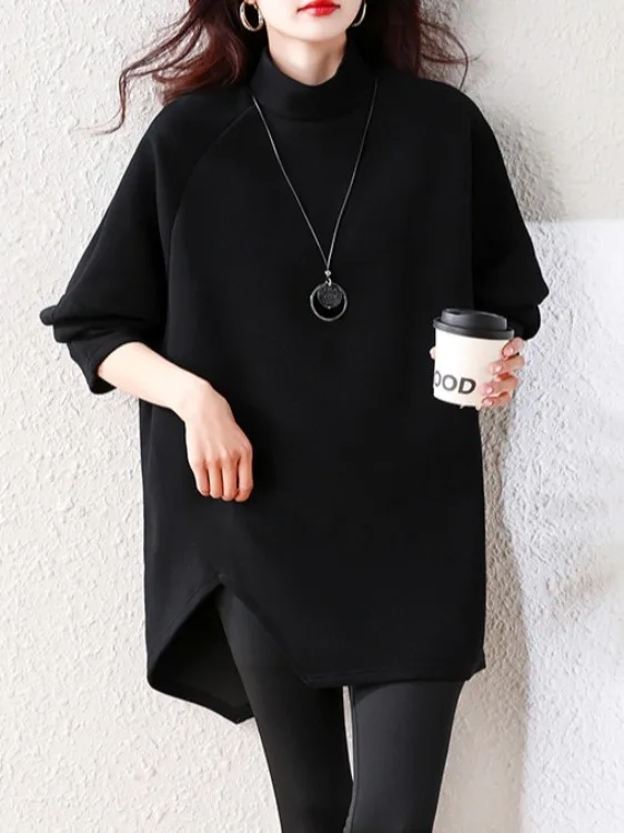 Losse lange Sve-hoodie Dames plus maat Spring Faion Inner Wear f Hoge kraag Casual Comfortabel Boting irt