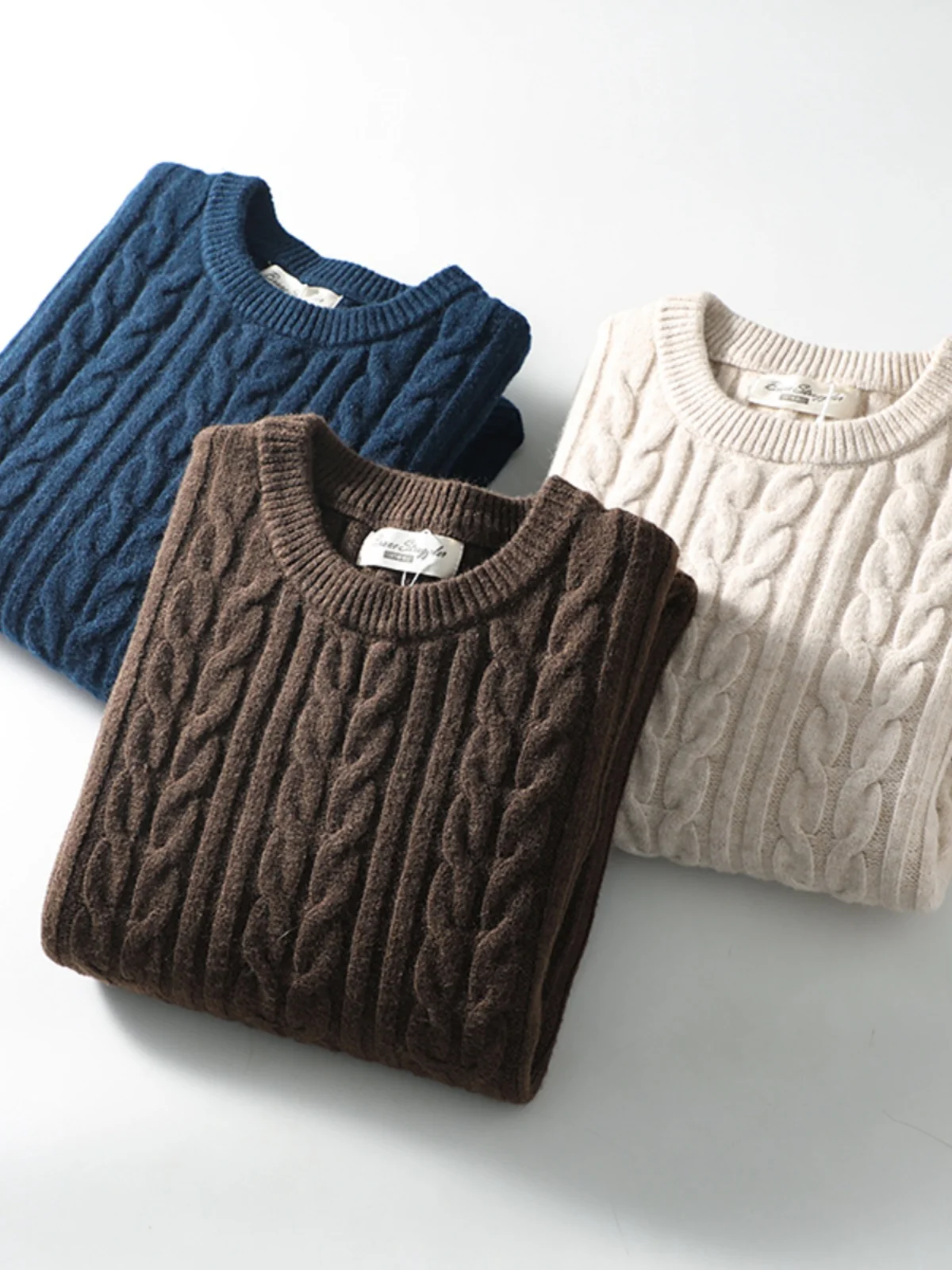 Retro Texture! 3D Twist Knitting! Warm Comfortable! Autumn Winter Men's Fashion round Neck Knitted Sweater/Nightshirt