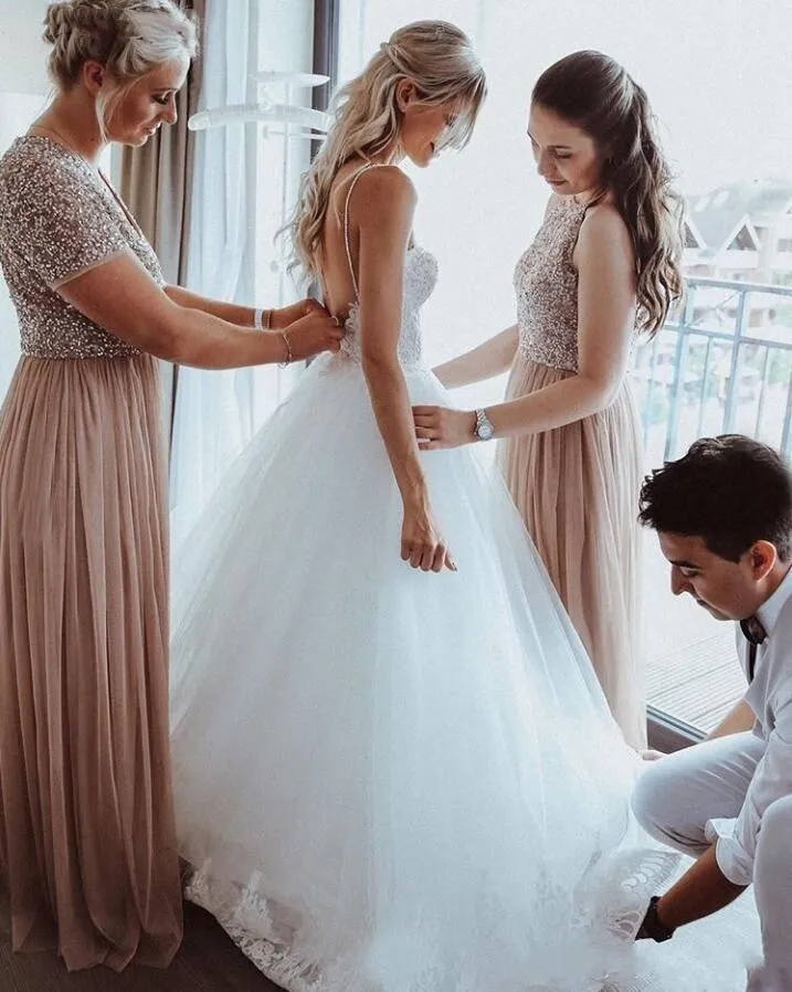 Praia vestidos de casamento sem costas 2021 alças de espaguete a linha de verão rendas apliques pérolas até o chão vestido de noiva robe de mariee