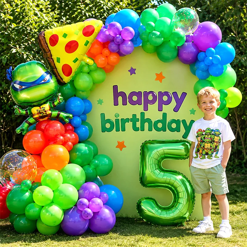 Kids Party Ninja Turtles Balloon Arch Bouquet Cartoon Character Balloon Kit For Birthday Celebration Ornament