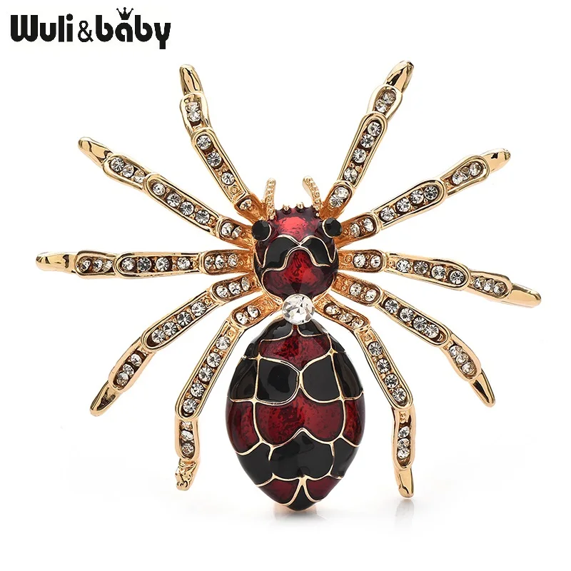 Wuli&baby Big Spider Brooches Pins For Women Unisex Enamel Charming Insects Party Casual Brooch Pins Gifts