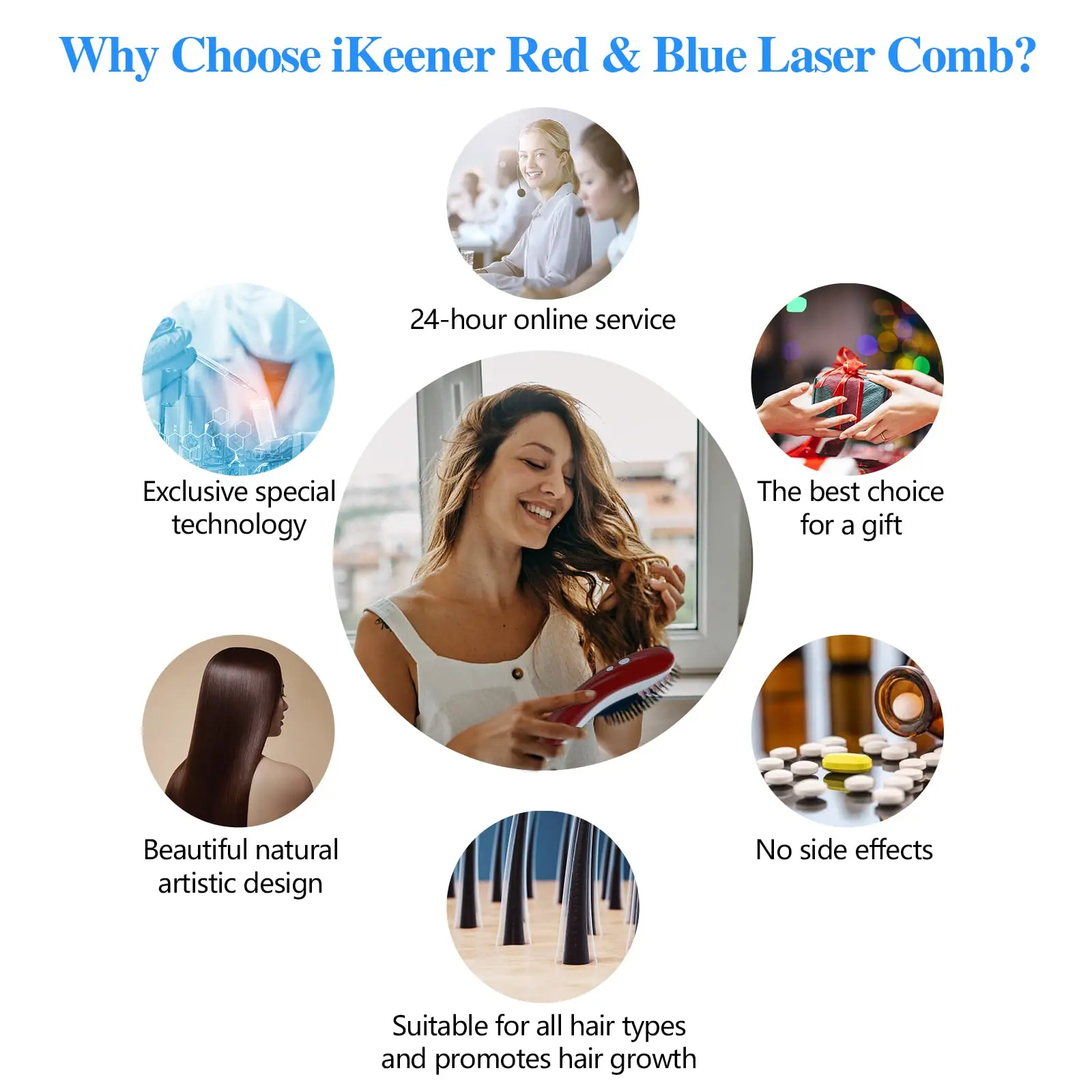 مشط تدليك نمو الشعر 650 نانومتر 470 نانومتر LED تدليك الضوء الأحمر للعناية بالشعر والجليدات تفعيل فرشاة العناية بالشعر مكافحة فقدان