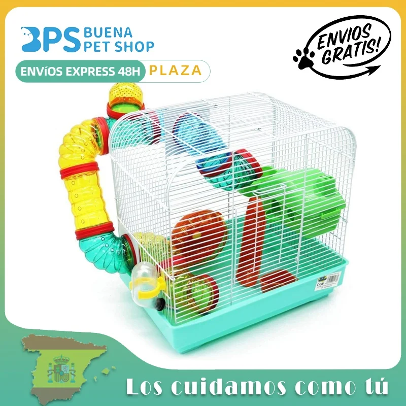 BPS cage Chalet house hamster size XL with feeder drinking wheel and tunnel special Color send random 33x23.5x33 cm