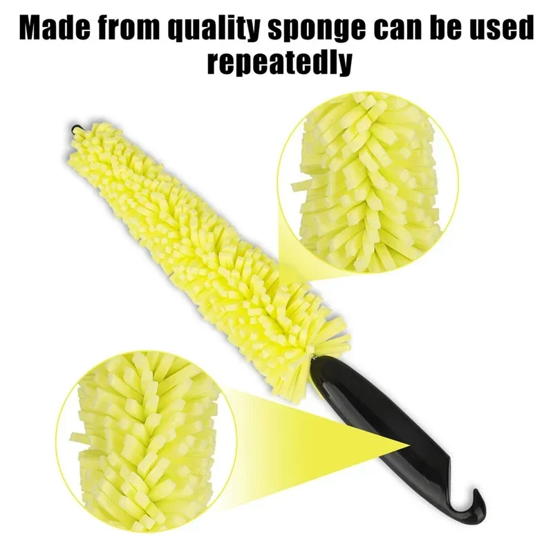 1-4Pcs Portable Car Wheel Brush Yellow Sponge Scratch Free Auto Wheel Tire Rim Scrub Brushes Cleaning with Handle Washing Tool