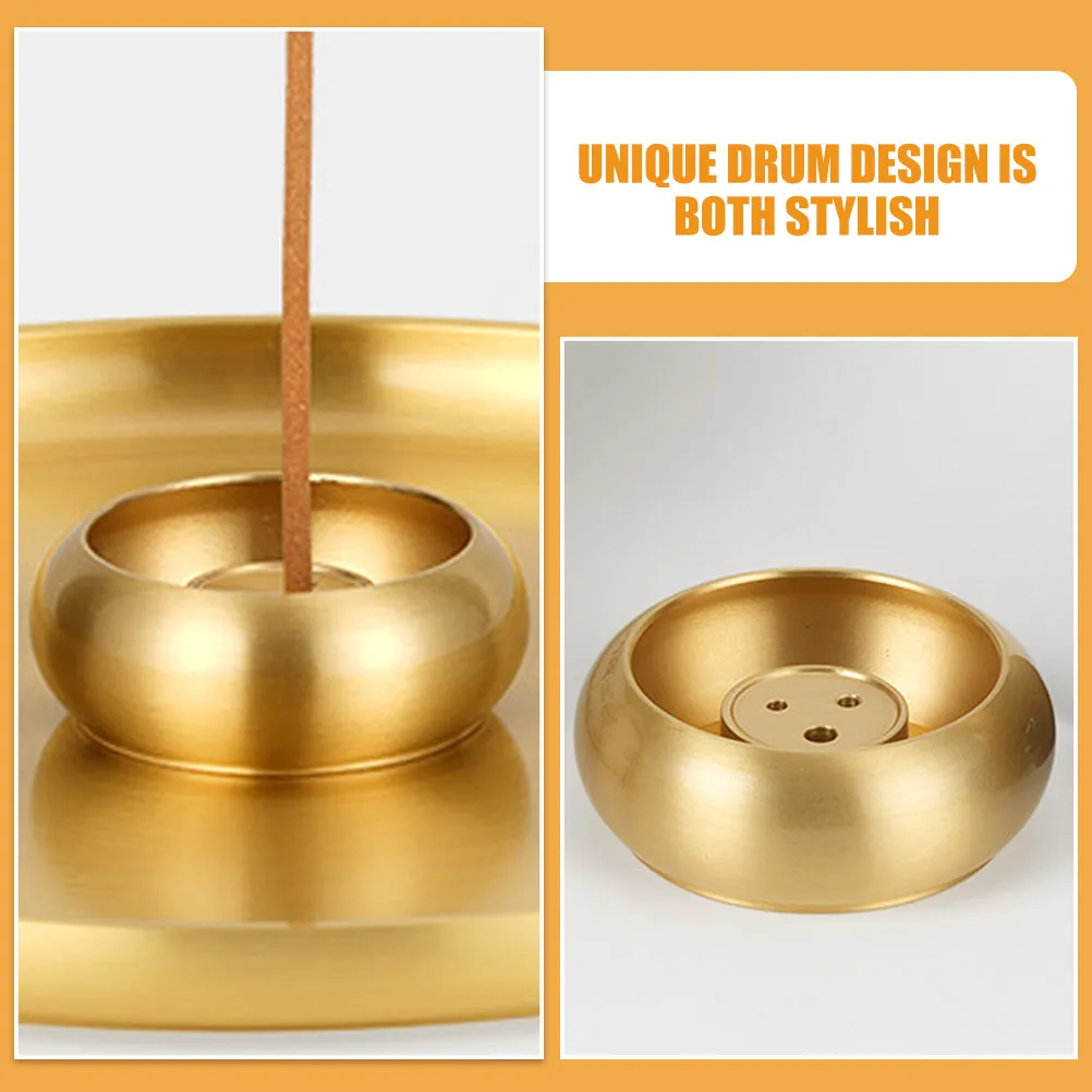 Elegant Brass Incense Stick Burner Drum Shape 3-Hole Functional Aroma Diffuser for Tea Room Hotel Restaurant Table Decoration