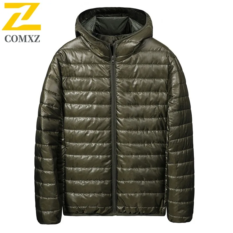 COMXZ 2025 Men's Winter Down Jacket New Solid Color Casual Loose Plus Size Outdoor Travel Hooded Cotton Clothes Thermal Coat