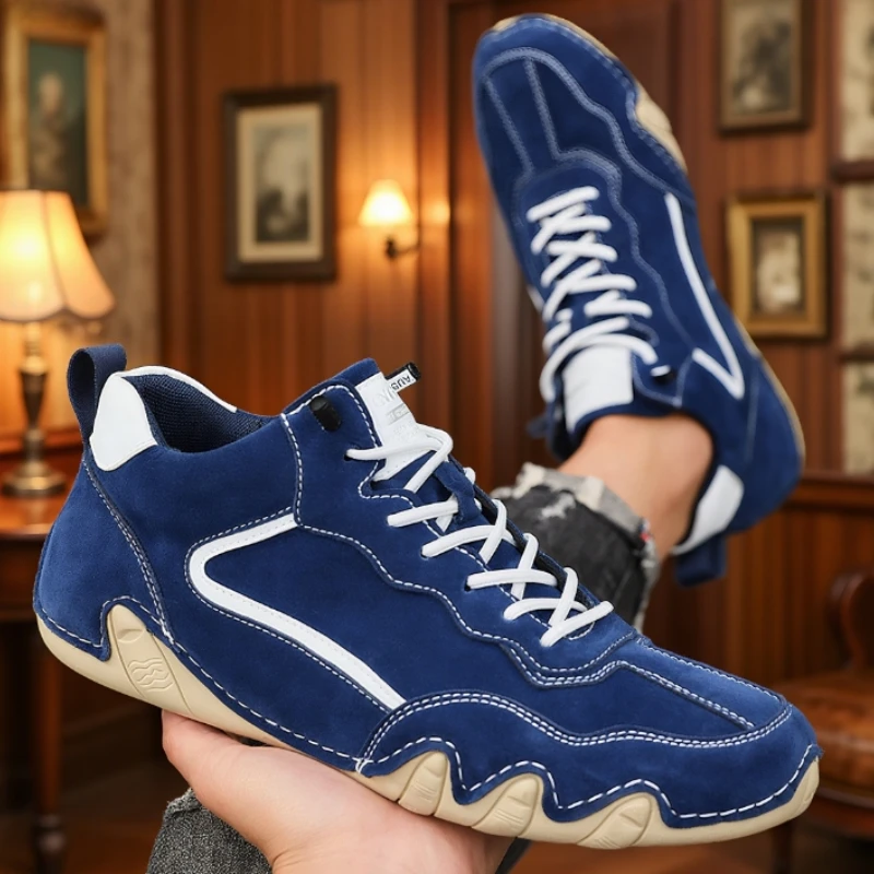 

British Retro Mens Low Top Shoes Comfortable Breathable Non Slip Luxury Bare Boots High-quality Casual Bottomed Mosinka Sneakers
