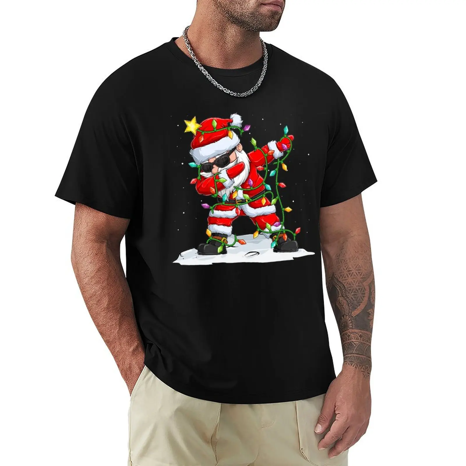 

Dabbing Santa Shirt For Boys Girls Christmas Tree Lights T-Shirt summer shirt oversized quick-drying designer t shirt men