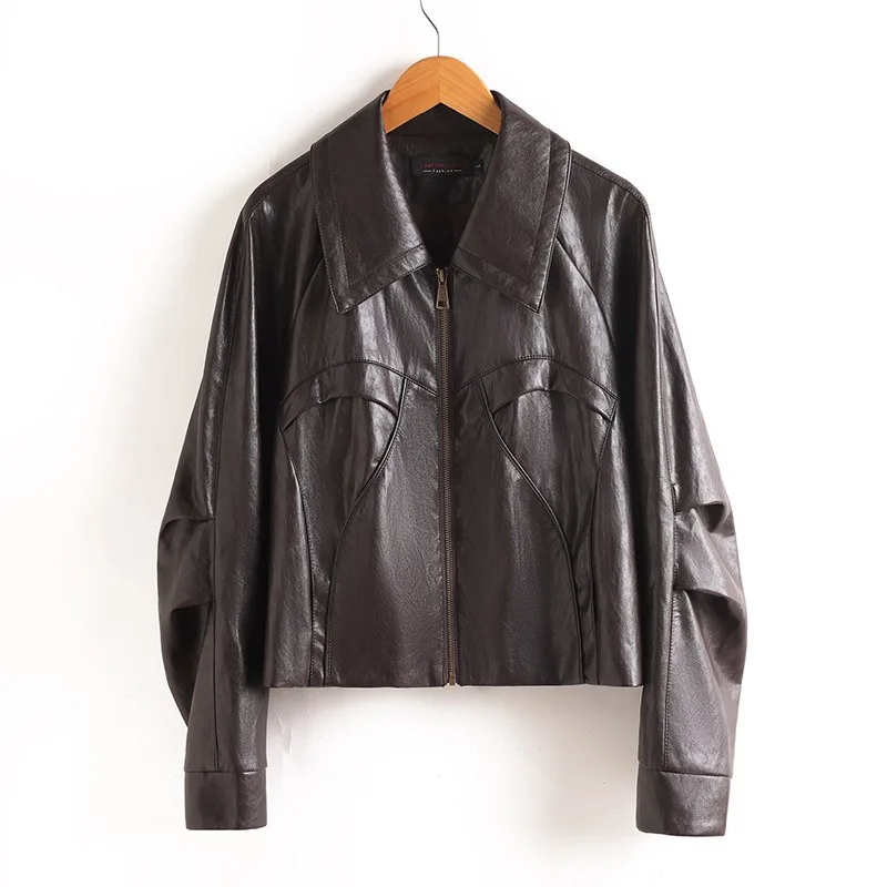 New Autumn Fashion Lapel Leather Jackets for Women, Short Leather Coats, Motorcycle-style Leather Jackets, Large-sized Coats.