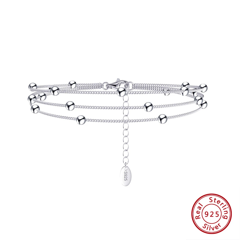 KISS MANDY Genuine 925 Sterling Silver 3 Rows Satellite Chain Bracelet for Women Bead Bracelet Fashion Handmade Jewelry SB173