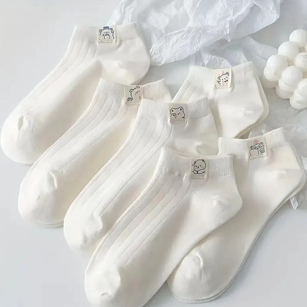 5 Pairs Cute Low Tube Socks Women\'s Solid Color Spring Autumn Fashion Pure White Set High-quality Comfortable Kawaii Ankle Socks