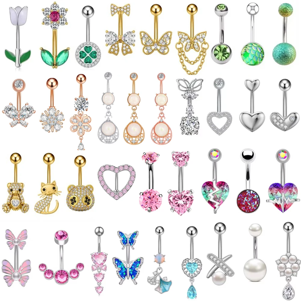 3pcs/lot Mixed-Style Crystal CZs Belly Button Piercings Set Dangled Curved Navel Piercing Ombligo Pack Belly Rings Jewelry Women