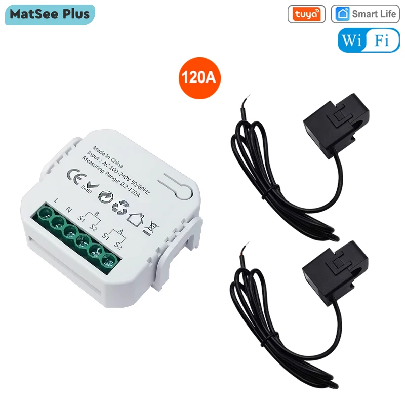 Medidor de Energia Wi-fi Tuya Smart Life Bidirecional Canais com Braçadeira Monitor de Aplicativo Energia Solar Exportação e Importação 120a ac 110v 240v