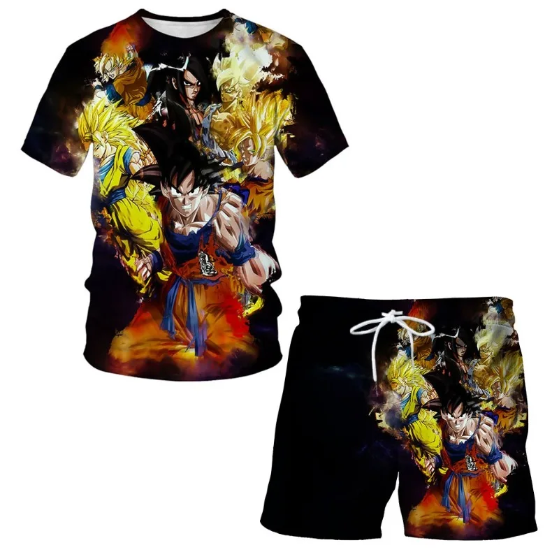 

2026 Summer Dragon Ball Z Tshirt Set Kids Vegeta Boys Clothes Mens Women T-shirt Suit Trucksuit Clothes Short Sleeve Shorts Set